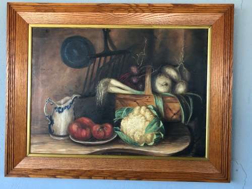 INVESTMENT ART !! R.R. WRIGHT 19th CENTURY ARTIST - FRAMED OIL ON CANVAS STILL LIFE - DATED 1904