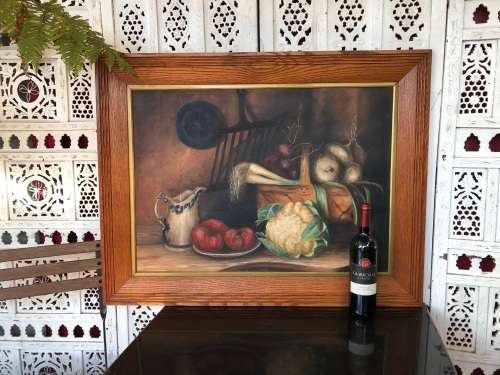 INVESTMENT ART !! R.R. WRIGHT 19th CENTURY ARTIST - FRAMED OIL ON CANVAS STILL LIFE - DATED 1904