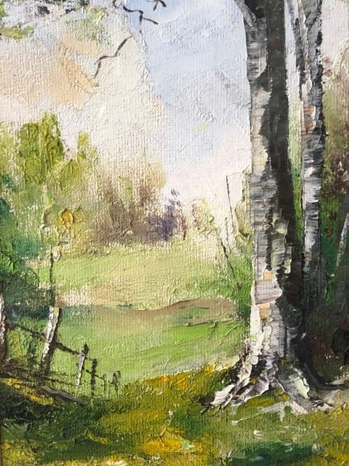 WOW !!! STUNNING SMALL FRAMED OIL ON BOARD - BLUEGUM TREES - SIGNED - STUNNING DECOR ITEM