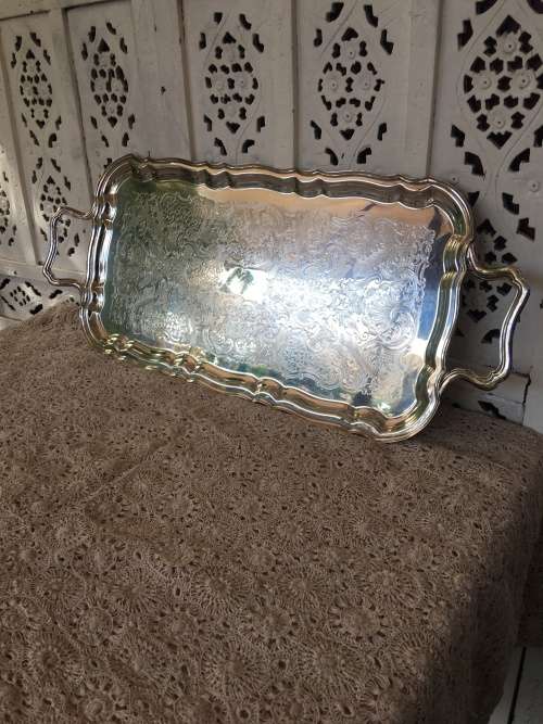 WOW !!! DETAILED LARGE TRAY BY BIRKS CANADA PRIMROSE PLATE E.P. COPPER B.M MOUNTS 082