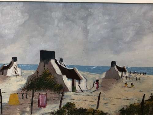 WOW !! UNSIGNED BUT STILL A STUNNING LITTLE FRAMED OIL ON BOARD OF BEACH COTTAGES
