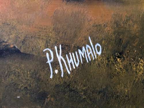 WOW !!! GORGEOUS P.KHUMALO OIL ON BOARD LANDSCAPE PAINTING - VINTAGE BEAUTY