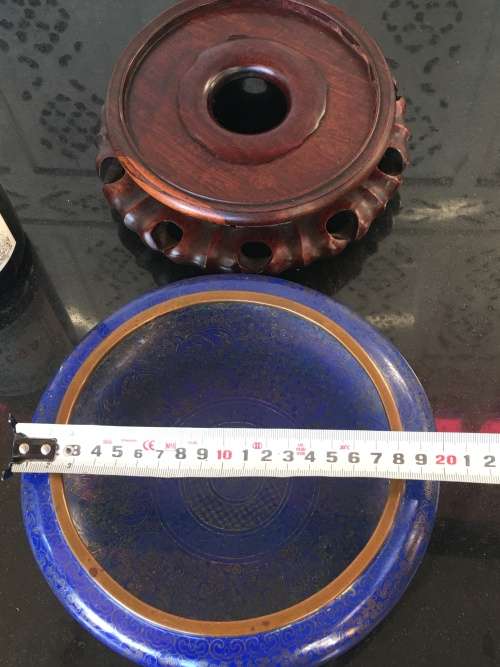 Collectors Antique Ming marked Chinese Bronze Cloisonne Censor on Carved wood Stand