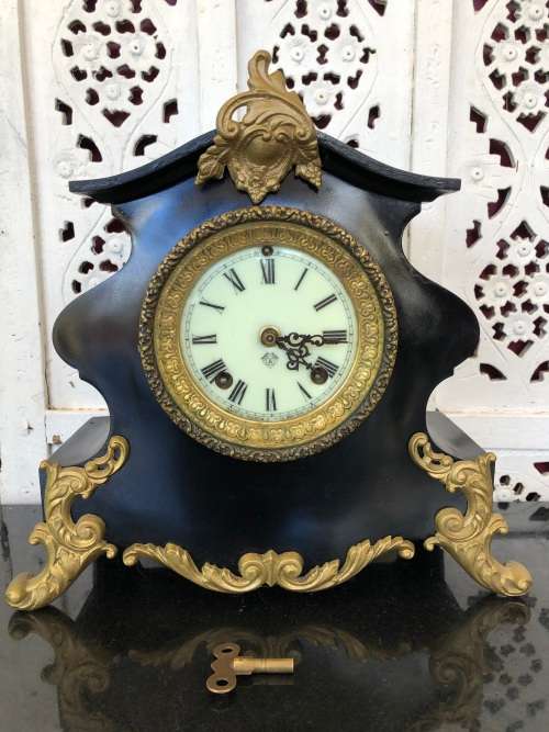 STUNNING ANSONIA CAST IRON MANTLE CLOCK WITH THE KEY WORKING 100% - TOTALLY REFURBISHED