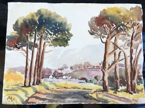 WOW !! CHARLES THEODORE VILLET ( 1896 - 1963) - STUNNING WATERCOLOR PAINTING No  80 - SIGNED
