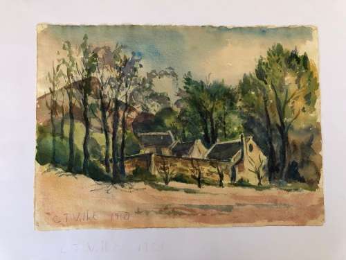 WOW !! CHARLES THEODORE VILLET ( 1896 - 1963) - STUNNING UNFRAMED WATERCOLOR PAINTING - SIGNED