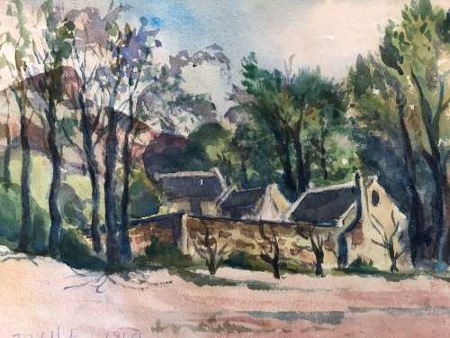 WOW !! CHARLES THEODORE VILLET ( 1896 - 1963) - STUNNING UNFRAMED WATERCOLOR PAINTING - SIGNED