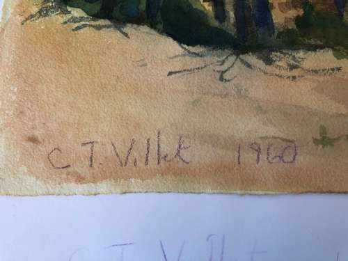 WOW !! CHARLES THEODORE VILLET ( 1896 - 1963) - STUNNING UNFRAMED WATERCOLOR PAINTING - SIGNED