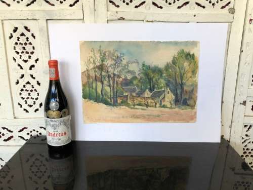 WOW !! CHARLES THEODORE VILLET ( 1896 - 1963) - STUNNING UNFRAMED WATERCOLOR PAINTING - SIGNED