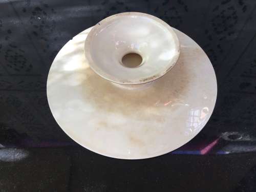 Ancient c1842-1880 Diamond Masonry Ceramic Tazza Cake Stand. Red Band & Yellow rose