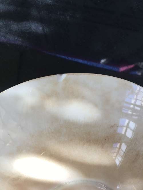 Ancient c1842-1880 Diamond Masonry Ceramic Tazza Cake Stand. Red Band & Yellow rose