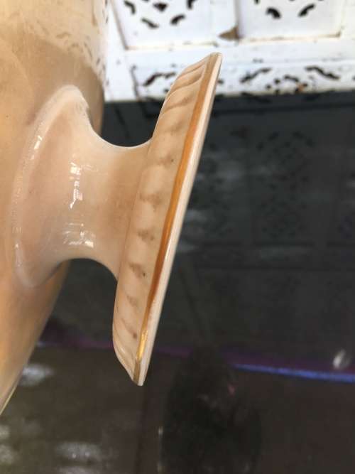 Ancient c1842-1880 Diamond Masonry Ceramic Tazza Cake Stand. Red Band & Yellow rose