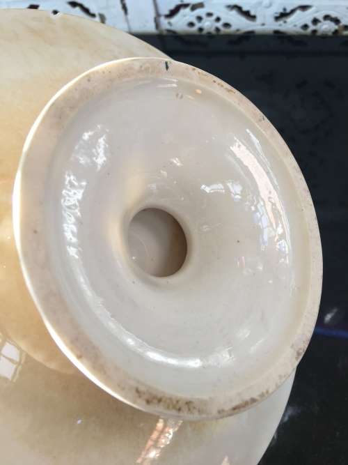 Ancient c1842-1880 Diamond Masonry Ceramic Tazza Cake Stand. Red Band & Yellow rose