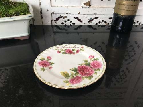 November Chrysanthemium Flowers of the Month, 16.5 cm Cake Plate  by Royal Albert Bone  Porcelain
