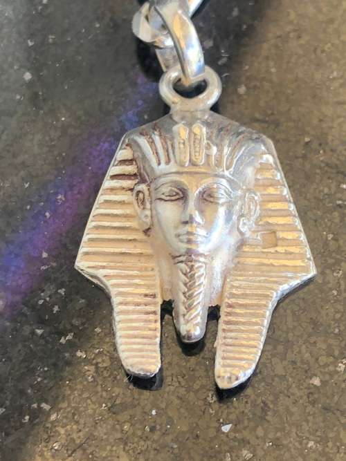 STUNNING STERLING SILVER CHARM BRACELET - WITH 5 EGYPTIAN CHARMS - CLEARLY MARKED - 24.3g