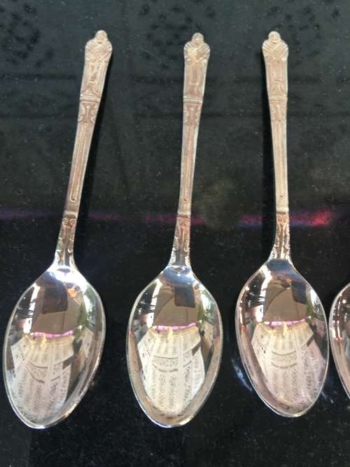 AWESOME SILVER PLATED "APOSTLE SET OF 6 TEA SPOONS EPNS MARKED