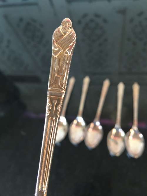 AWESOME SILVER PLATED "APOSTLE SET OF 6 TEA SPOONS EPNS MARKED