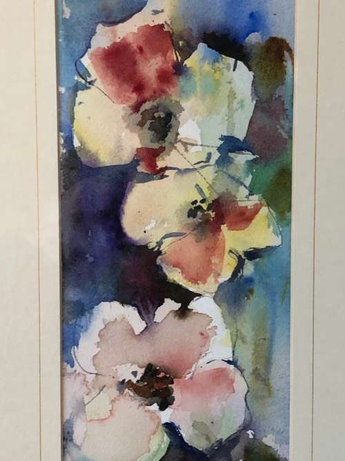 STUNNING FRAMED WATERCOLOR STILL LIFE OF FLOWERS "COSMOS" BY MAGGIE #1