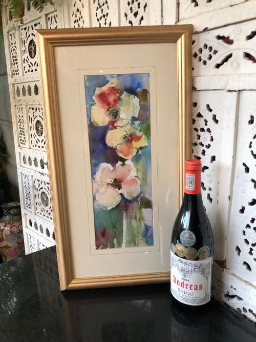 STUNNING FRAMED WATERCOLOR STILL LIFE OF FLOWERS "COSMOS" BY MAGGIE #1