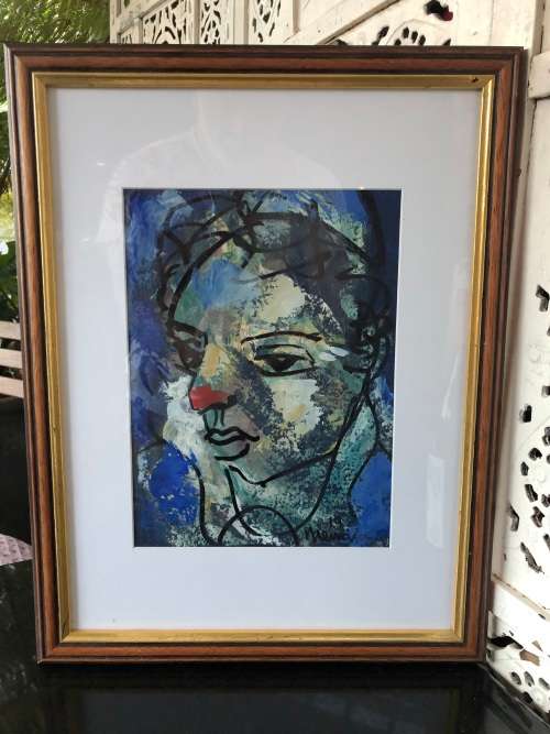 INVESTMENT ART !!! HENNIE NIEMANN (1941 -) SA ARTIST - FRAMED OIL AND PASTEL ON PAPER - HARLEQUIN