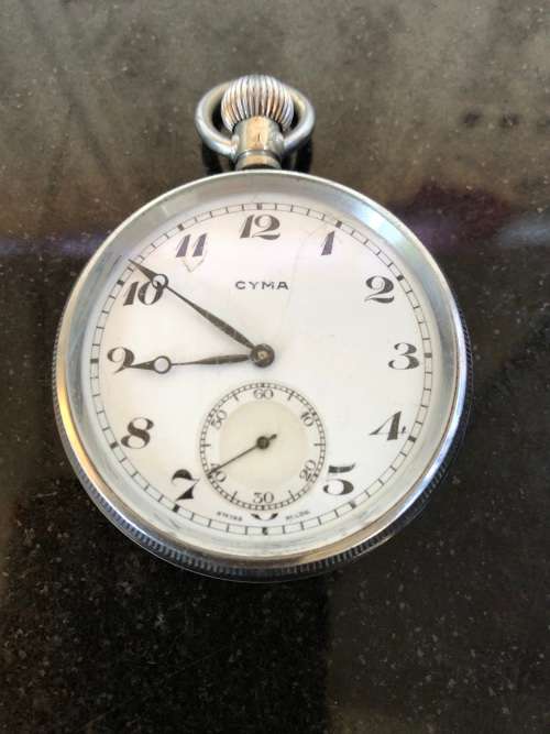 LOVELY VINTAGE MECHANICAL WIND UP CYMA POCKET WATCH IN FULL WORKING ORDER - 1960's