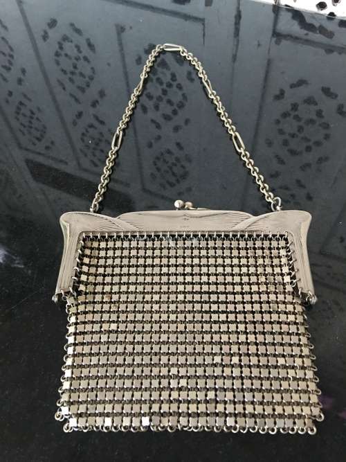 A Lovely Antique 19th Century German Silver Alpacca Marked Mesh Bag,