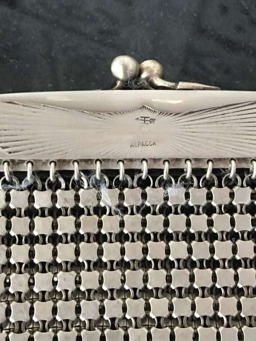 A Lovely Antique 19th Century German Silver Alpacca Marked Mesh Bag,