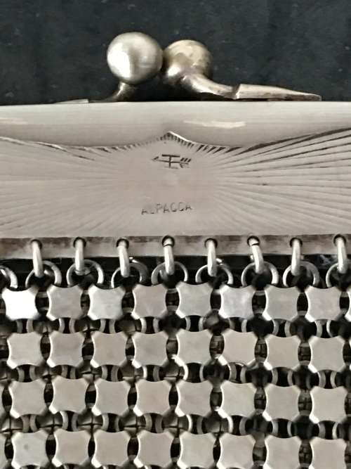 A Lovely Antique 19th Century German Silver Alpacca Marked Mesh Bag,