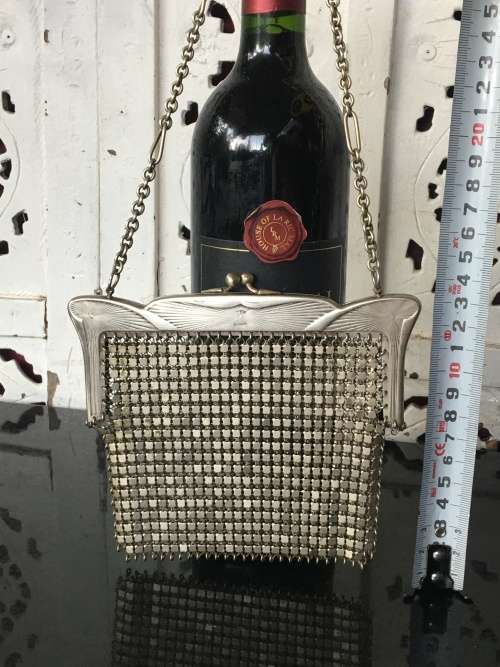 A Lovely Antique 19th Century German Silver Alpacca Marked Mesh Bag,