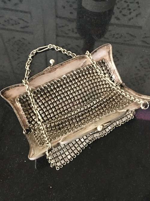 A Lovely Antique 19th Century German Silver Alpacca Marked Mesh Bag,