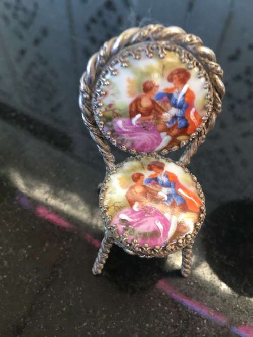 Wow!! Rare Genuine Silver & French Fragonard Limoges Porcelain Miniature table and Chairs - 77.11g