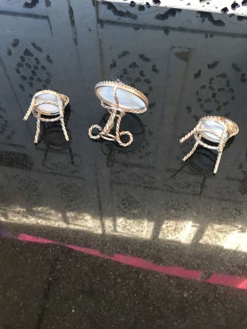 Wow!! Rare Genuine Silver & French Fragonard Limoges Porcelain Miniature table and Chairs - 77.11g