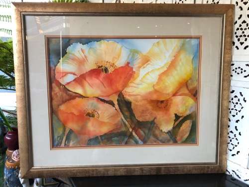 BEAUTIFULLY LARGE FRAMED WATERCOLOUR STILL LIFE PAINTING SIGNED MATTIAS - FRAMED BEHIND GLASS