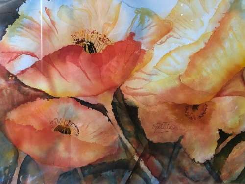 BEAUTIFULLY LARGE FRAMED WATERCOLOUR STILL LIFE PAINTING SIGNED MATTIAS - FRAMED BEHIND GLASS