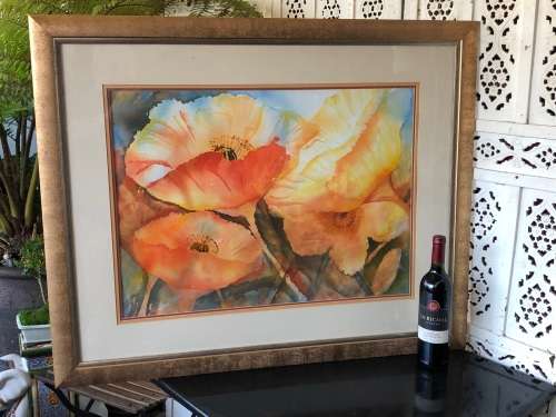 BEAUTIFULLY LARGE FRAMED WATERCOLOUR STILL LIFE PAINTING SIGNED MATTIAS - FRAMED BEHIND GLASS