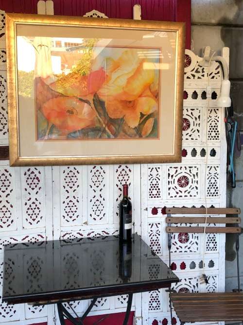 BEAUTIFULLY LARGE FRAMED WATERCOLOUR STILL LIFE PAINTING SIGNED MATTIAS - FRAMED BEHIND GLASS