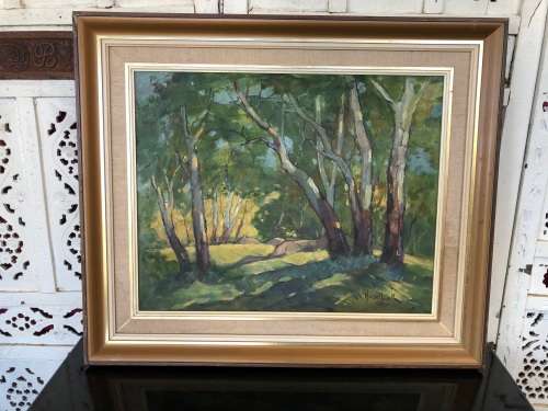 INVESTMENT ART !!! BERNARD FRANZ HESSELBARTH (SA 1903 - 1991) LARGE FRAMED OIL ON BOARD LANDSCAPE