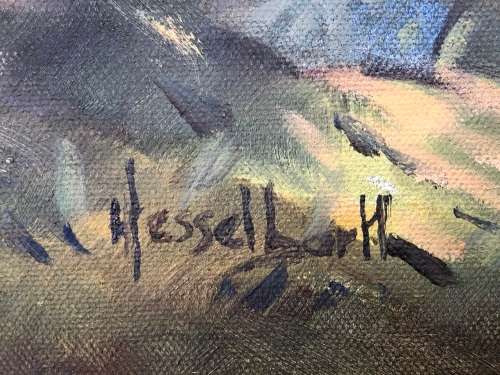 INVESTMENT ART !!! BERNARD FRANZ HESSELBARTH (SA 1903 - 1991) LARGE FRAMED OIL ON BOARD LANDSCAPE