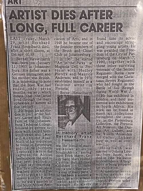 INVESTMENT ART !!! BERNARD FRANZ HESSELBARTH (SA 1903 - 1991) FRAMED LANDSCAPE OIL ON CANVAS BOARD