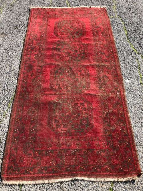 WOW !!! VINTAGE NICELY WORN HAND KNOTTED PURE WOOL IRANIAN BOKHARA PERSIAN CARPET 2300 x 1180mm