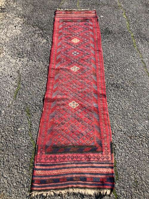 WOW !!! VINTAGE NICELY WORN HAND KNOTTED PURE WOOL IRANIAN MASHWARI PERSIAN RUNNER 2520 x 660mm