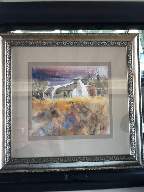 INVESTMENT ART !!! WALLACE HULLEY (SA 1931 - ) FRAMED LANDSCAPE WATERCOLOUR PAINTING