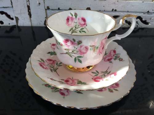 Rare Vintage Royal Albert Bone China England Pattern no 4365  Pastel Pink Rose Trio c1960s display