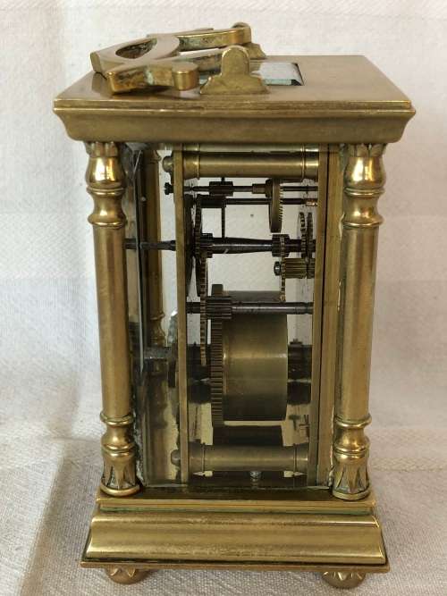 BRASS FRENCH CARRIAGE CLOCK WITH A BEAUTIFUL ENGRAVED FACE- SELLING AS IS - NO KEY AND NOT WORKING