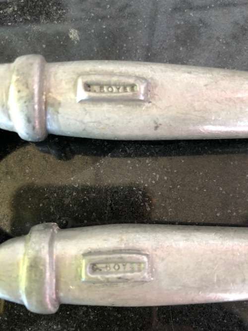 WOW !!! VINTAGE CARROL BOYES PEWTER SALAD SERVERS - SPOTTED ARIES PATTERN - CLEARLY MARKED