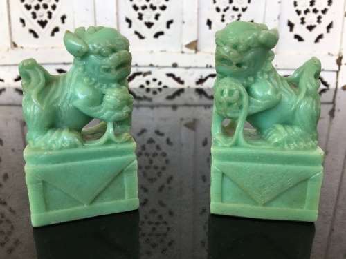 A Set of  Vintage Chinese Carved Jade Polymer Foo Lions
