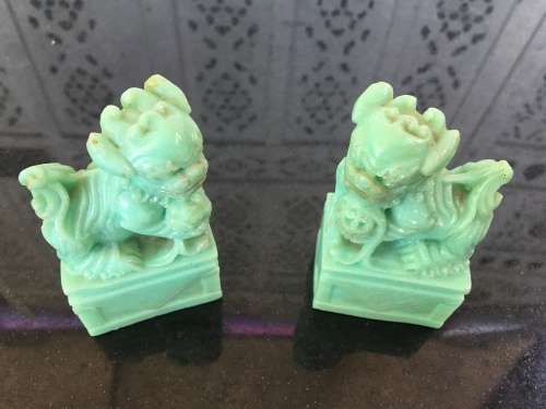 A Set of  Vintage Chinese Carved Jade Polymer Foo Lions