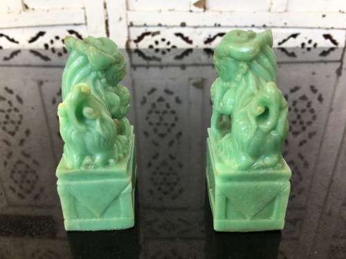 A Set of  Vintage Chinese Carved Jade Polymer Foo Lions