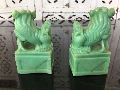 A Set of  Vintage Chinese Carved Jade Polymer Foo Lions