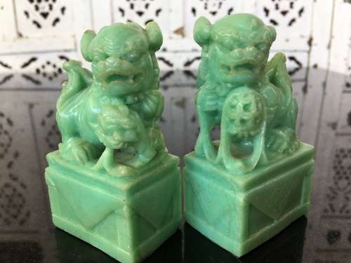 A Set of  Vintage Chinese Carved Jade Polymer Foo Lions